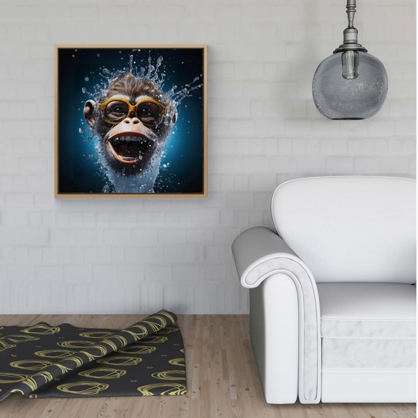 Warren Reed Splash Art Cheeky Chimp Face Framed Canvas