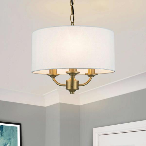 COSYLYTE Winston 3 Light Faux Linen Shade Pendant Light - Brass