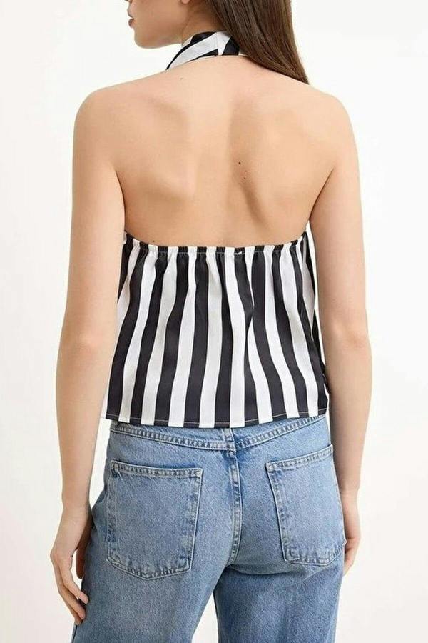 WOVCOR Striped V-neck Woven Blouse