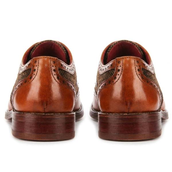 Justin Reess Arlo - Men's Tan Leather Tweed Brogue Shoes