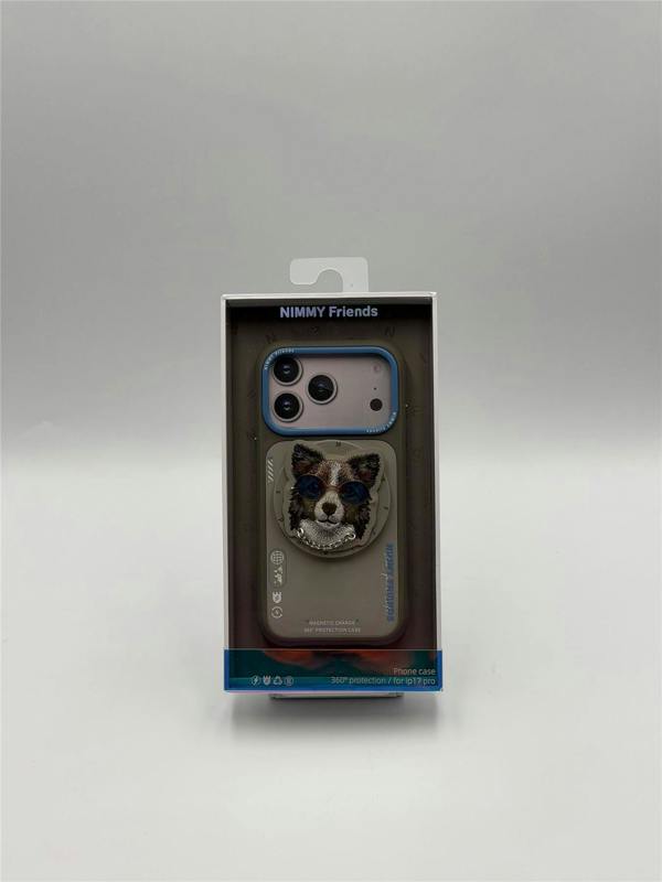 Nimmy Friends Nimmy Glasses Cool Dog Face Case with Detachable MagSafe Grip Stand for iPhone 17 Pro 6.3" Grey Blue - N-YJKM-CXZJ-IP17-PRO-028