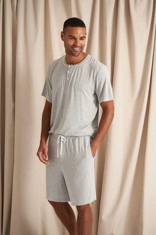 Mister You Bamboo Short Pyjama Set in Grey Marl