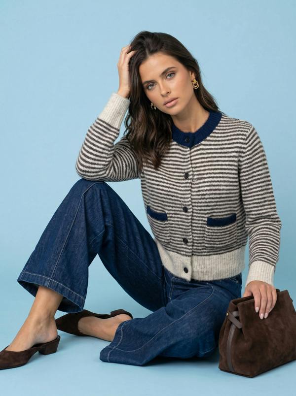 Urban Bliss Wool Blend Stripe Contrast Cardigan