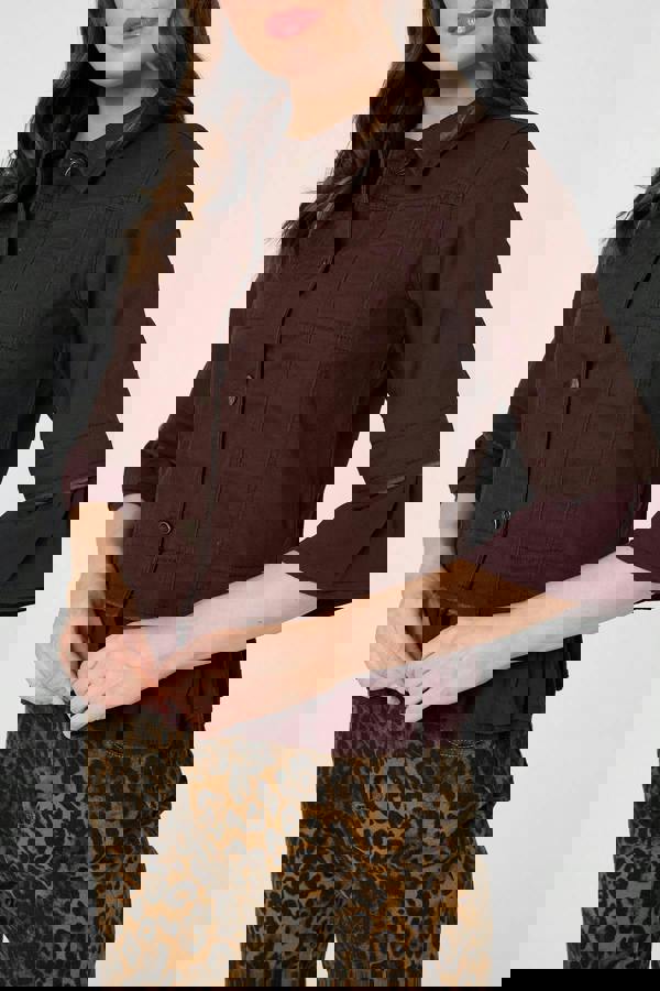 Brown | Frilled Hem 3/4 Flare Sleeve Shirt