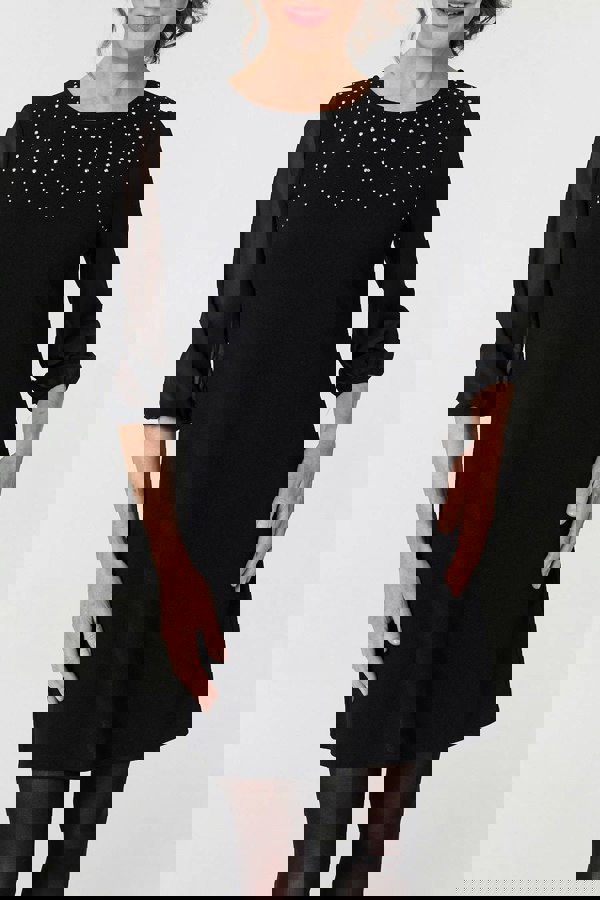 Black | Sparkly Mesh Knit 3/4 Sleeve Short Dress
