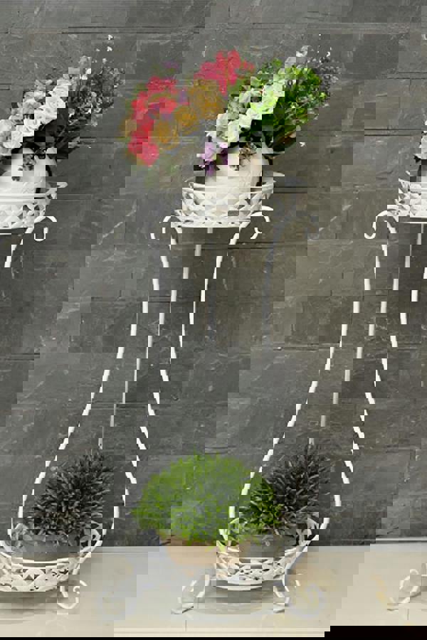 Living and Home 2 Tier Tall Vintage Metal Plant Stand Rack Plant Pot Holder