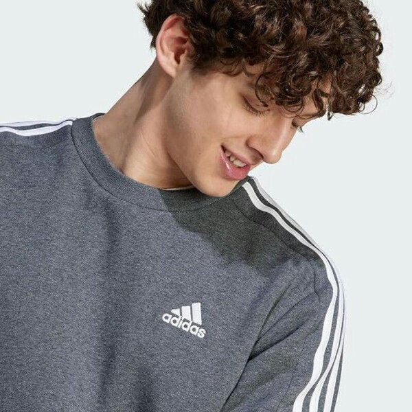Adidas Men's Crew Neck Fleece Sweatshirt Heather Grey