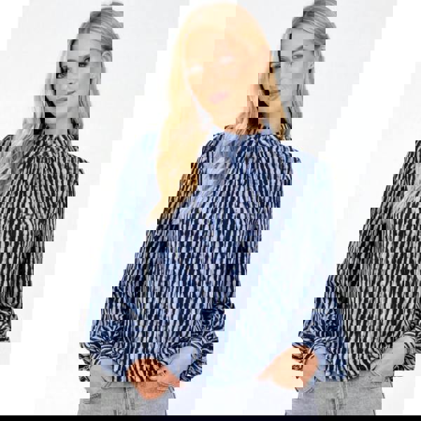 Blue Vanilla Printed High Neck Puffball Blouse