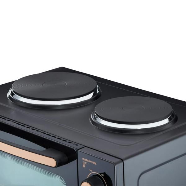 Cooks Professional 34L Mini Oven with 2 Hobs | Black / Copper