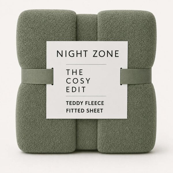 Night Zone Teddy Fleece Fitted Sheet 30cm Deep – Extra Deep Warm Teddy Bear Bedding - Sage Green