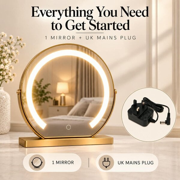 Downton Interiors Gold Round Dressing Table Vanity Mirror with LED Light Touch Control 45cm