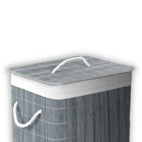 HomeSpace Direct Bamboo Laundry Hamper Basket Oblong Grey