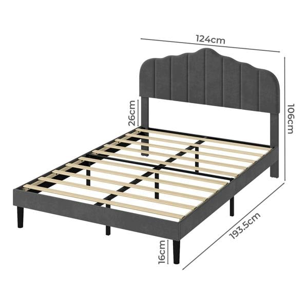 Levede Upholstered Bed Frame Small Double Linen Fabric Modern Platform Base Grey
