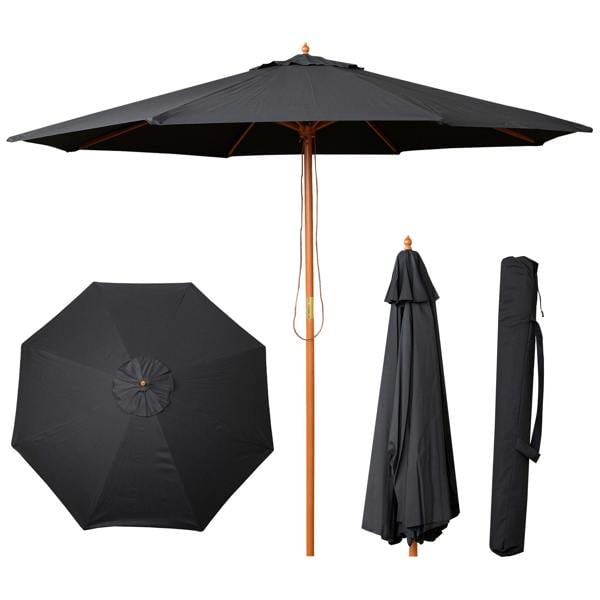 Samuel Alexander 2.7m Outdoor Wooden Garden Parasol Sun Shade with Carry Bag in Black