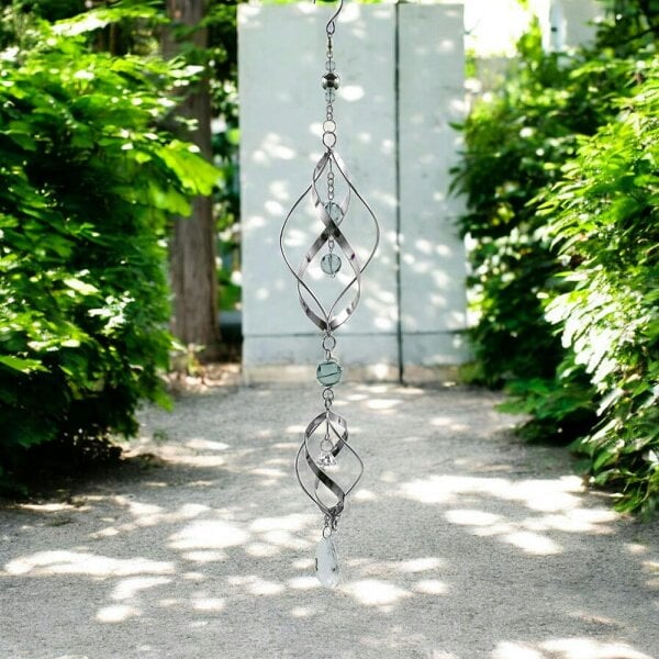EDH Door Hardware Double Stainless Steel Spiral Spinner – 57cm x 9cm x 9cm | Elegant Garden Wind Spinner | Durable Outdoor Décor for Patios, Gardens