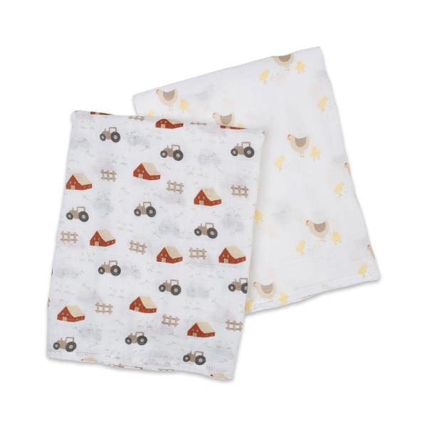 Lulujo - Cotton Swaddle - Barnyard & Hen Chicks - 2 Pack