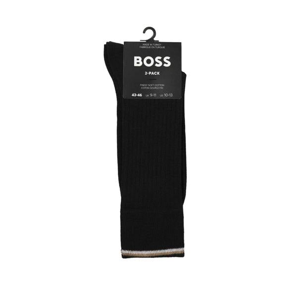 Boss Mens Comfort Ribbed Crew Socks (Pack of 2) - Black - 