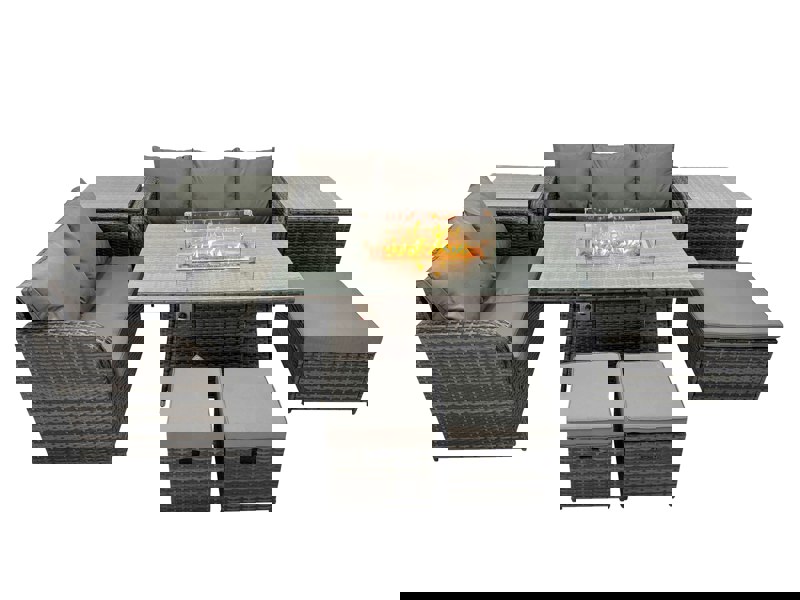 Fimous Garden Outdoor Rattan Furniture Set Rattan Love Sofa 3 Seater Sofa with 2 Side Tables 3 Footstools Dark Grey Mixed