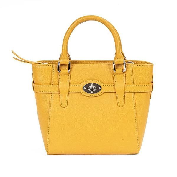 Pia Yellow Leather Mini Tote Bag, Petite Tote with Silver Fittings