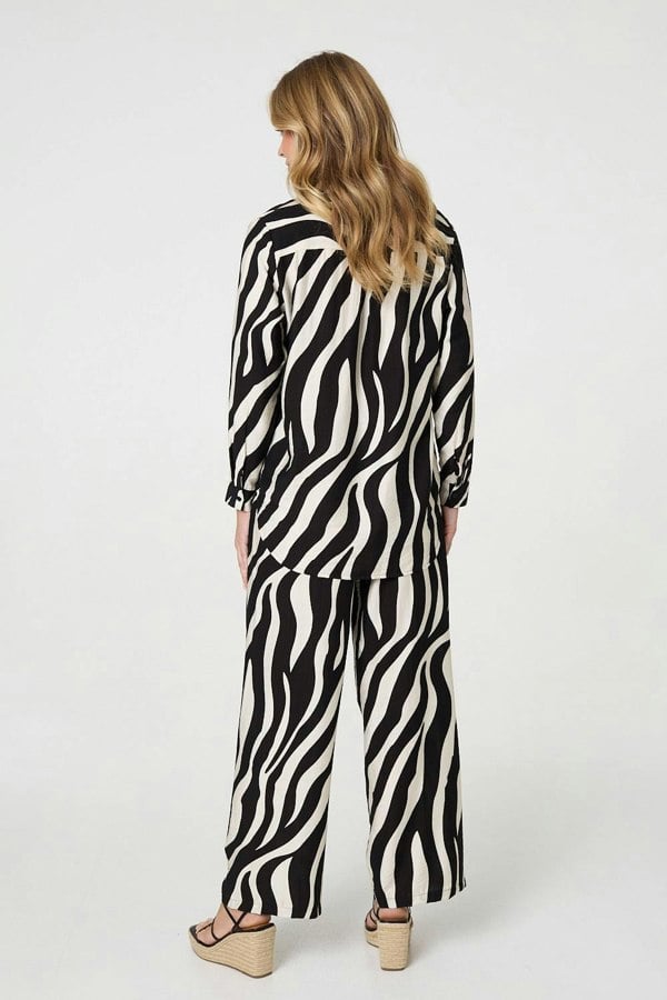 Black | Zebra Print Long Sleeve Relaxed Shirt
