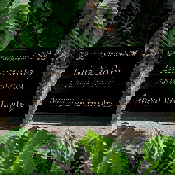 Memorials Direct Granite Memorial Tablet with Butterfly Design, Free Personalised Gold Engraving, Polished Black Granite