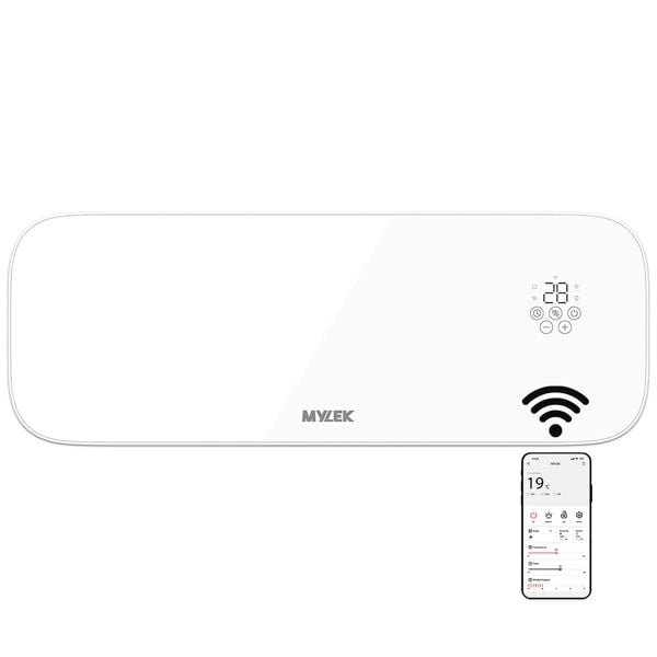 MYLEK Glass White Overdoor Air Curtain Heater Fan 2000W, Smart WIFI App Or Remote Control