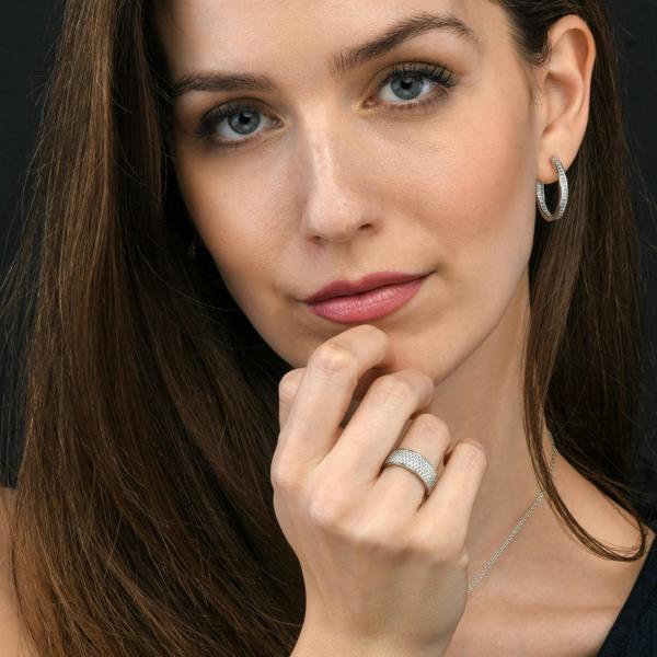 namana 925 Sterling Silver Wide Band Ring for Women with Cubic Zirconia Stones