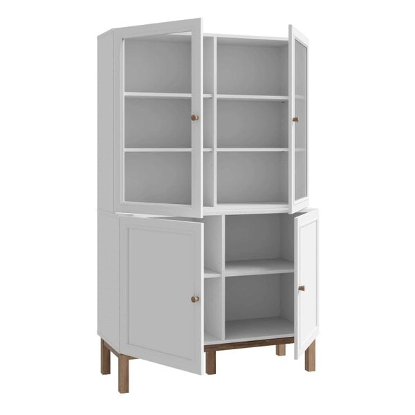 Wyld Haus Niva Light Grey and Natural Oak Effect Display Cabinet with LED Lighting 4 Doors