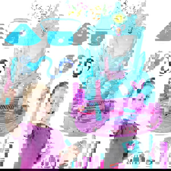 deAO Toys Princess Toy Vanity with Lights and Sounds Pretend Play Beauty Salon Makeup Kits Gift for Toddler 3+