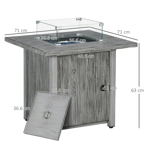 Wyld Haus Vesoka Steel Grey Square Garden Outdoor Gas Fire Pit Table With Cover And Glass Screen