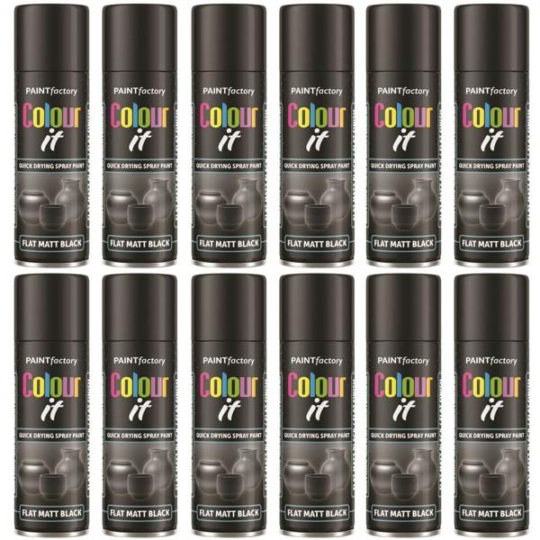 Paint Factory 12X  Flat Matt Black Spray Paint 250ml