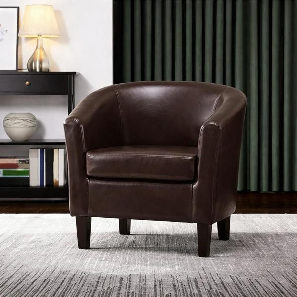 ATEK Adult Faux Leather Tub Chair Armchair Coffee Brown
