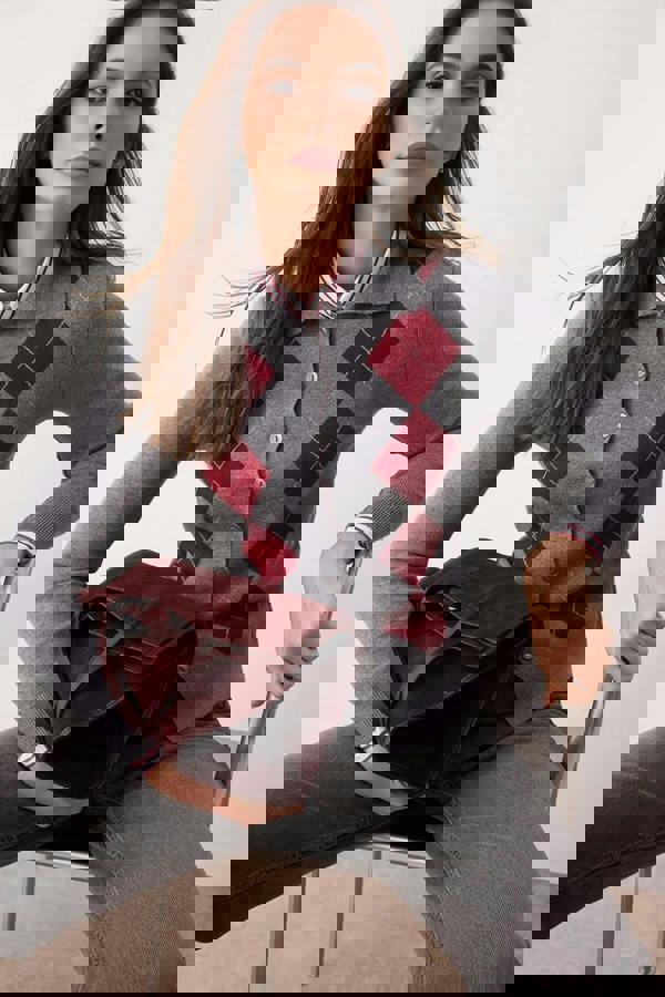 WOVCOR Mercerized Look Premium Yarn Polo Collar Knit Cardigan