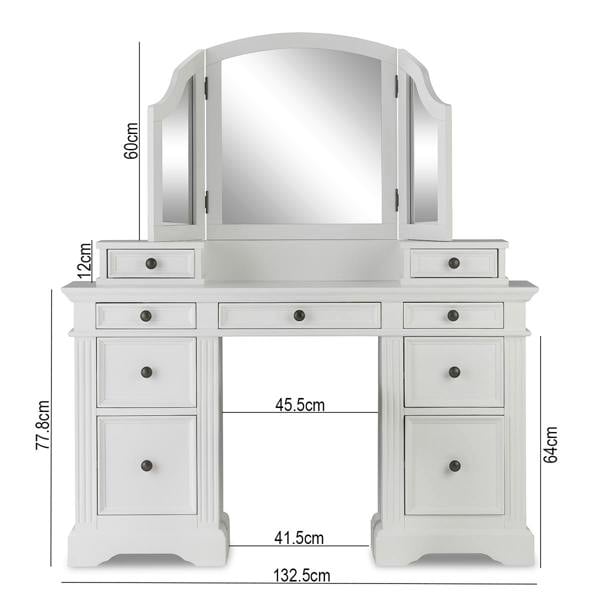 Statement Furniture Gainsborough Pedestal Dressing Table Set with Crystal Handles. Large White Dressing Table Set