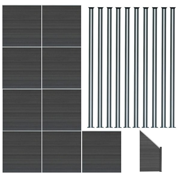 Monstershop Composite Fence Panels x 9, Angled Piece & LED Posts x 10 - Grey