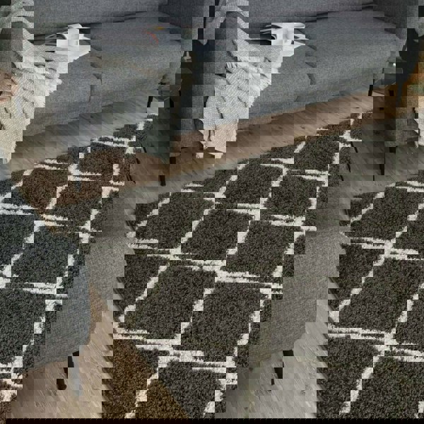 Moroccan Design Thick Shaggy Area Rugs Dark Grey