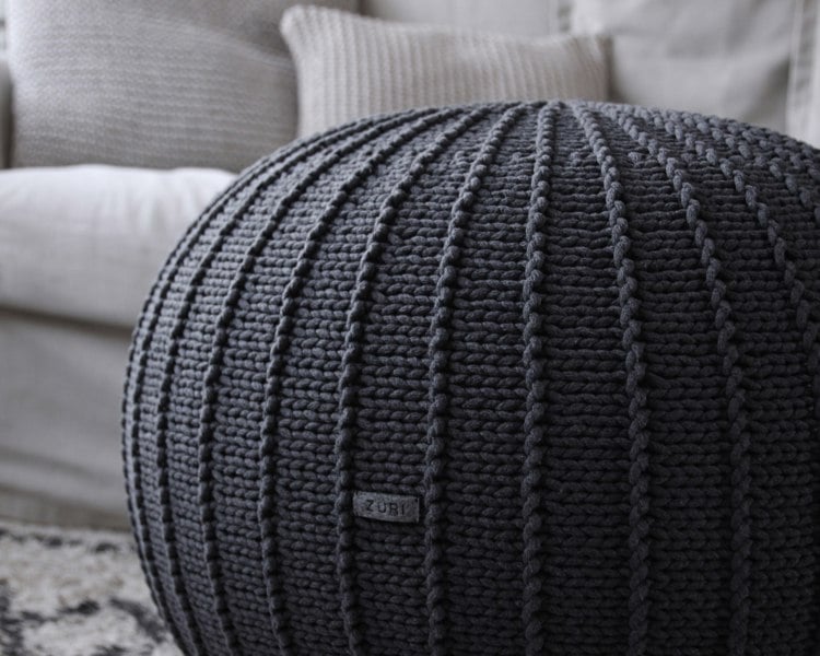 Zuri House Knitted pouffe, Medium | GRAPHITE