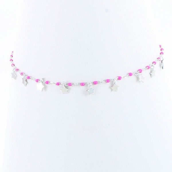 Sterling Silver and Pink Enamel Starry Bracelet - Reeves & Reeves