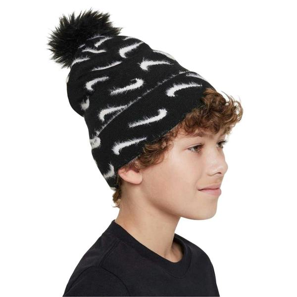 Nike Childrens/Kids Pom Pom Beanie - Black/White Melange - 