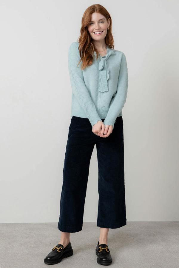 Lily & Me Elise Tie Neck Pointelle Jumper Ice Blue