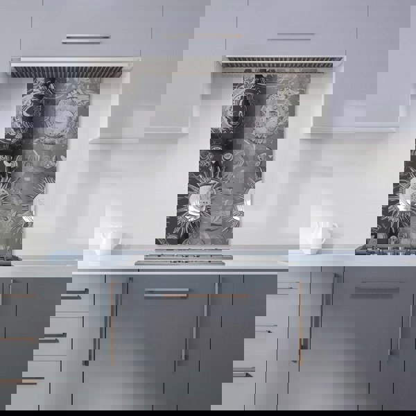 Warren Reed - Designer Black Grey Abstract Sun and Moon Kitchen Splashback