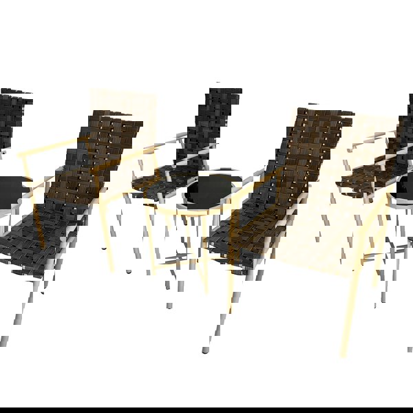 Furniture One 3 Pieces Garden Patio Furniture Set, 2 Seater Bistro Set Weather Resistant Leather Effect Conversation Set, Max capacity 180 KGS - Brown