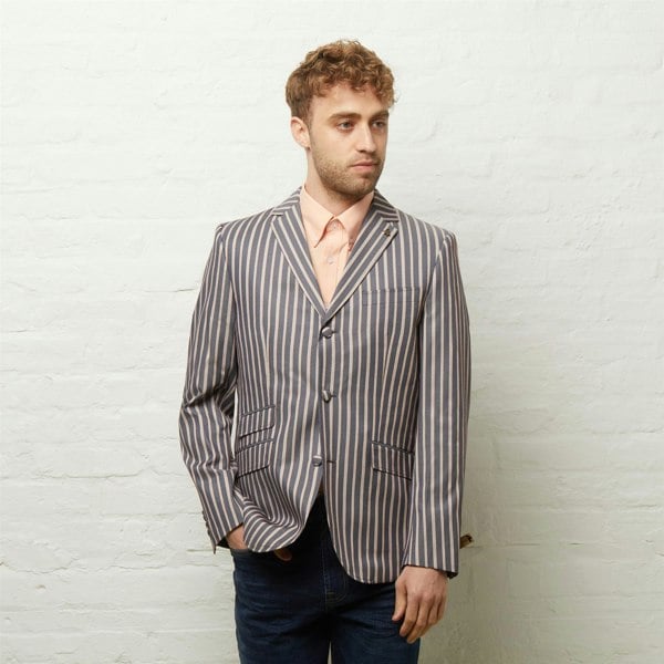 Gabicci V54GJ04 Mens Henley Boating Striped Blazer Gabicci Vintage - NAVY