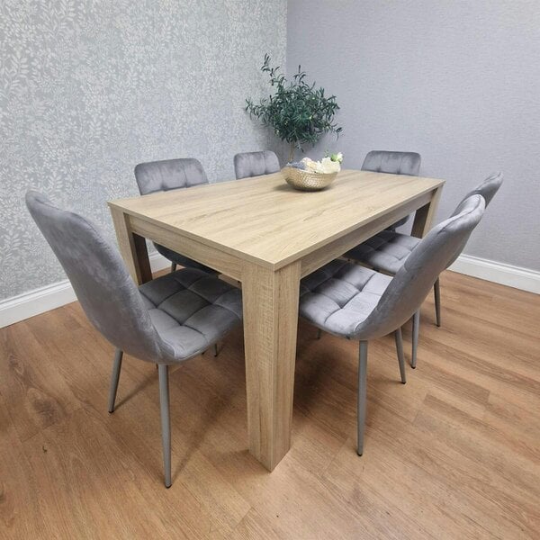 Kosy Koala Oak Effect Dining Table Set With 6 Grey Velvet Chairs Dining Room Furniture