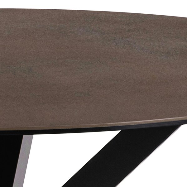 Wyld Haus Perth 119cm Rusty Brown Ceramic Round Dining Table Industrial Black Metal Legs
