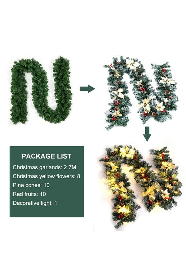 Living and Home 270cm Spruce Artificial Greenery Christmas Garland with 50 LED Warm White Lights