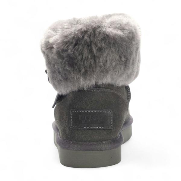 Infinity Leather Women's Genuine Sheepskin Grey Suede Ankle Bootie Winter Boots - Granite