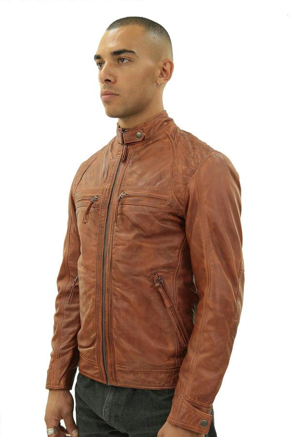 Infinity Leather Men's Vintage Leather Quilted Biker Jacket-Monaco