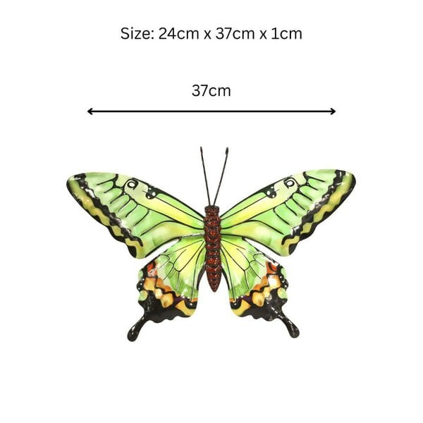 EDH Door Hardware Medium Metal Green Butterfly Wall Art – 23 x 37 x 1 CM | Hand-Painted 3D Butterfly Decoration | Weatherproof Metal Wall Décor