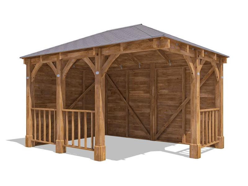 Dunster House Corner Gazebo 4m x 3m Garden Shelter Canopy Wooden Roof Shingles Leviathan